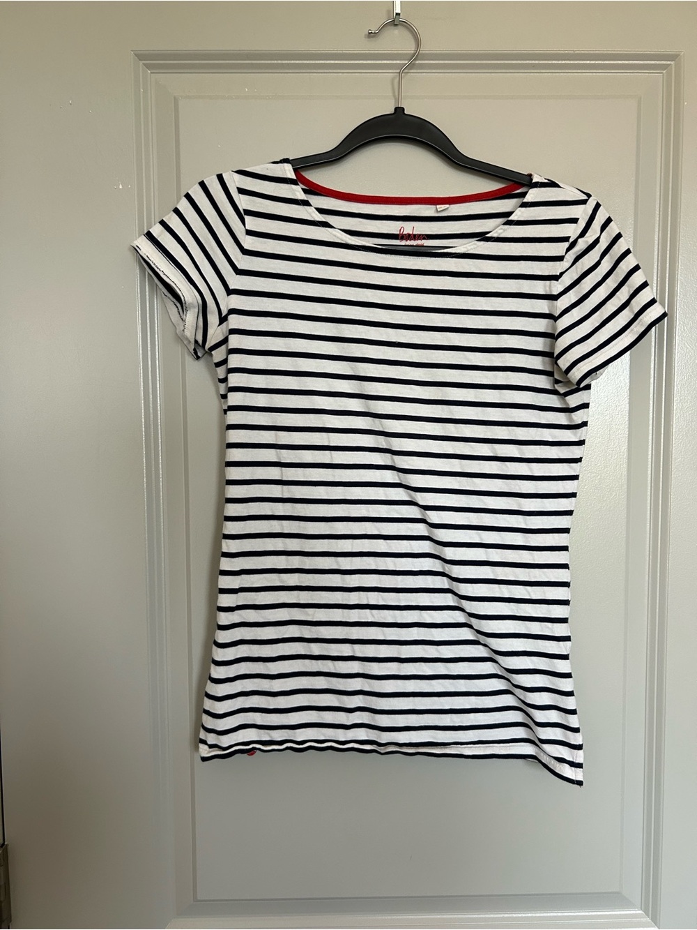 Boden Black & White Striped Short-Sleeve Tee with Red Trim
